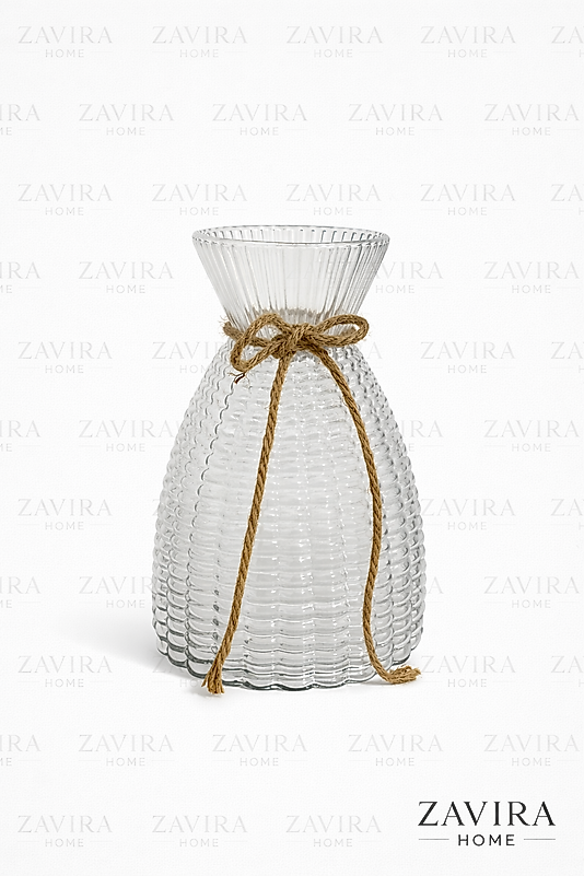 20 cm Dokulu Cam Vazo (Rustik İp Detaylı)