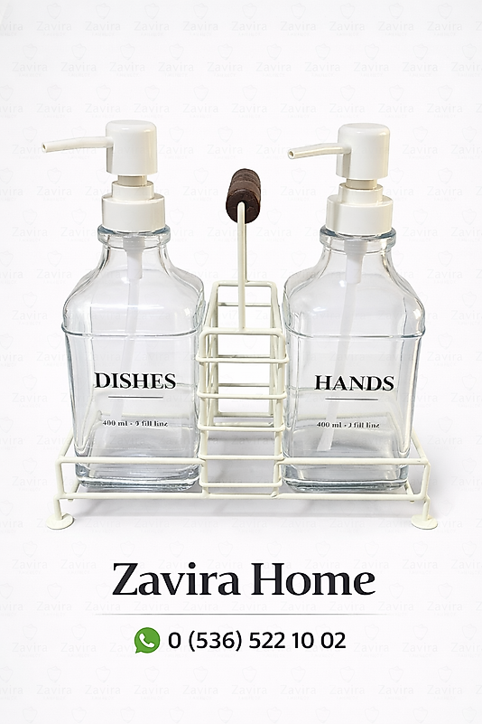 Cam Sıvı Sabunluk Seti (Dishes & Hands) – 2’li