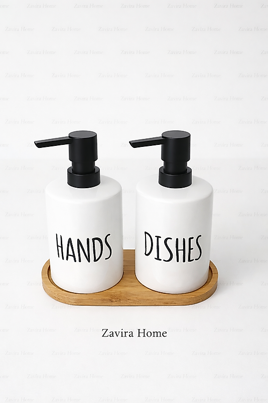Bambu Standlı Çiftli Sıvı Sabunluk Takımı