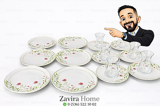 Modern Çiçek Desenli 18 Parça Kahvaltı Takımı