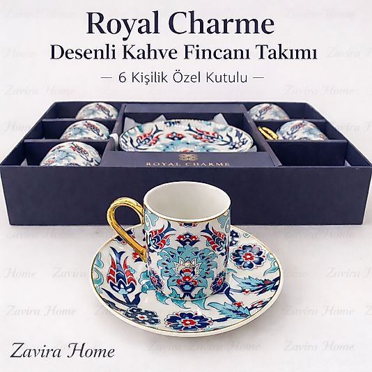 Royal Charme Desenli 6 Kişilik Kahve Fincanı Takımı
