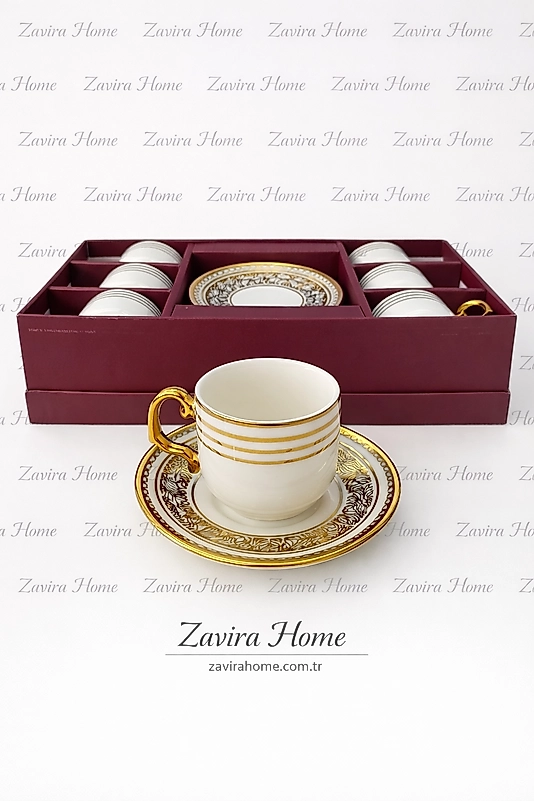 Gold Desenli 6 Kişilik Porselen Kahve Fincan Takımı