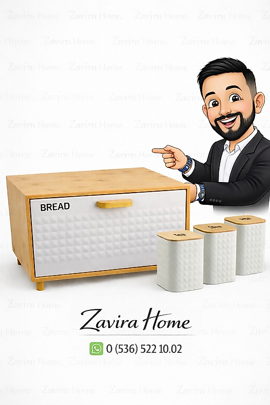 Bambu Kapaklı Ekmeklik + Çay Kahve Şeker Saklama Kabı 3’lü Set