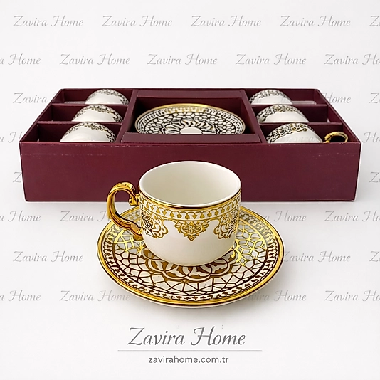 Gold Desenli 6 Kişilik Porselen Kahve Fincan Takımı
