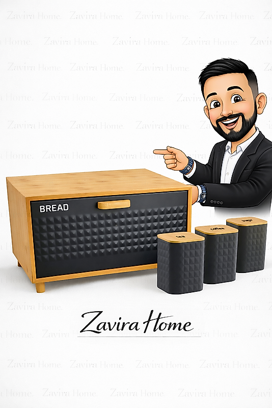 Bambu Kapaklı Ekmeklik + Çay Kahve Şeker Saklama Kabı 3’lü Set