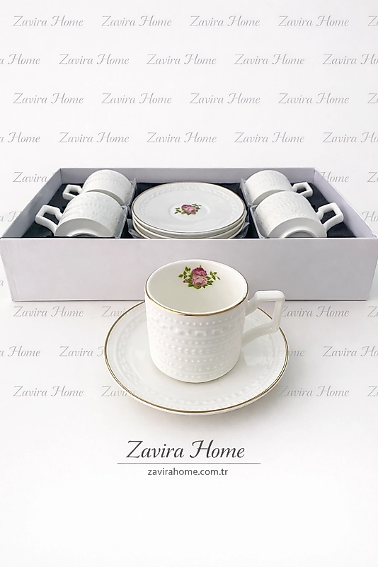 Rosa Desenli 6 Kişilik Porselen Kahve Fincan Takımı