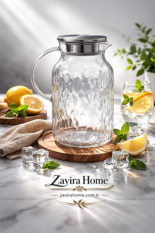 Aden Glass Metal Kapaklı Cam Sürahi 2000 ML