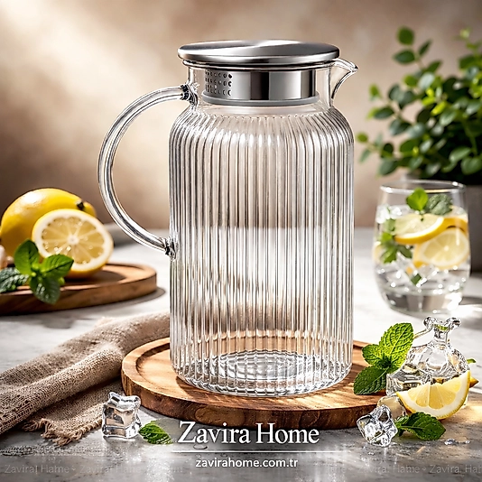 Aden Glass Metal Kapaklı Cam Sürahi 2000