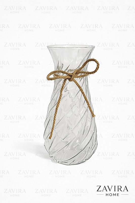 30 cm Burgulu Cam Vazo (Rustik İp Detaylı)