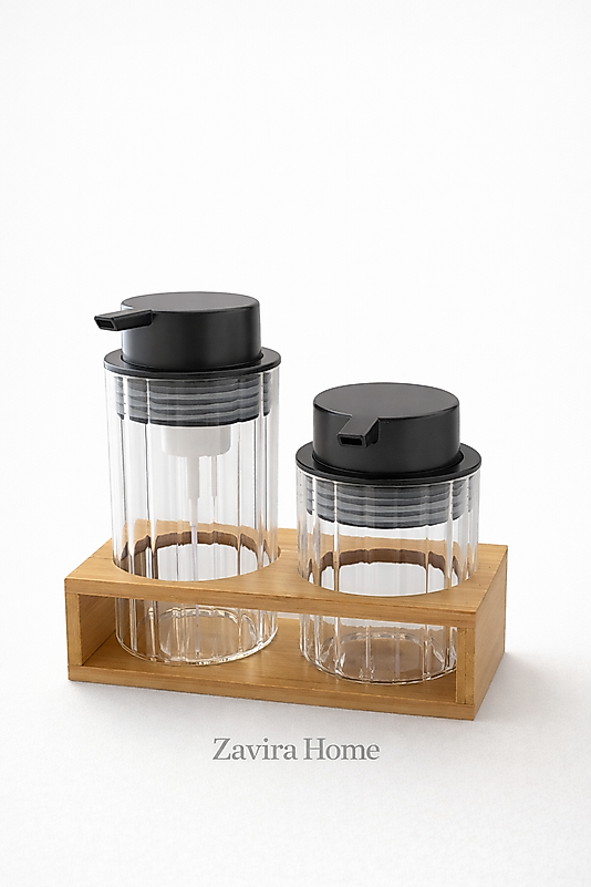 Bambu Standlı Çok Amaçlı Cam Mutfak Seti