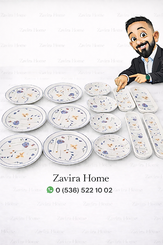 Çiçek Desenli 14 Parça Kahvaltı Seti