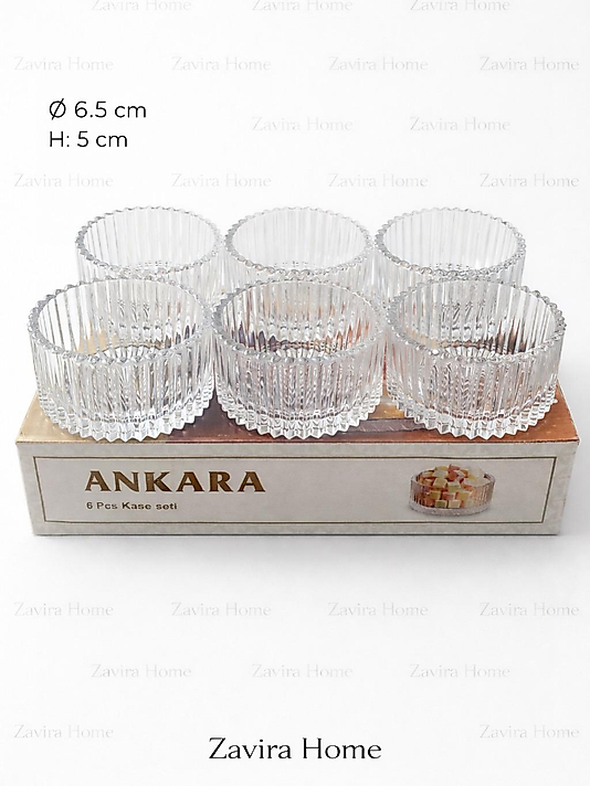 Ankara Cam Çerezlik & Lokumluk Kase Seti 6’lı (6.5 cm)